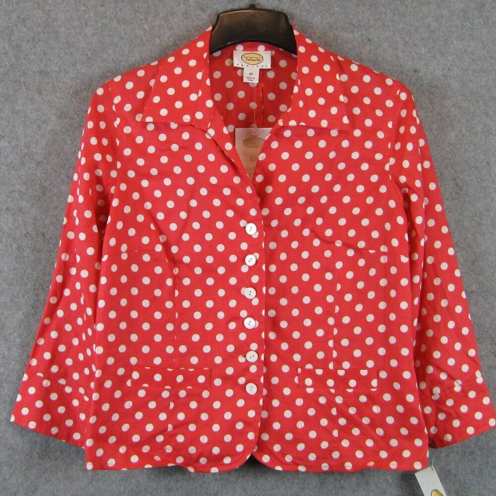 Talbots Linen Blazer Jacket Sz 8P Red Polka Dot